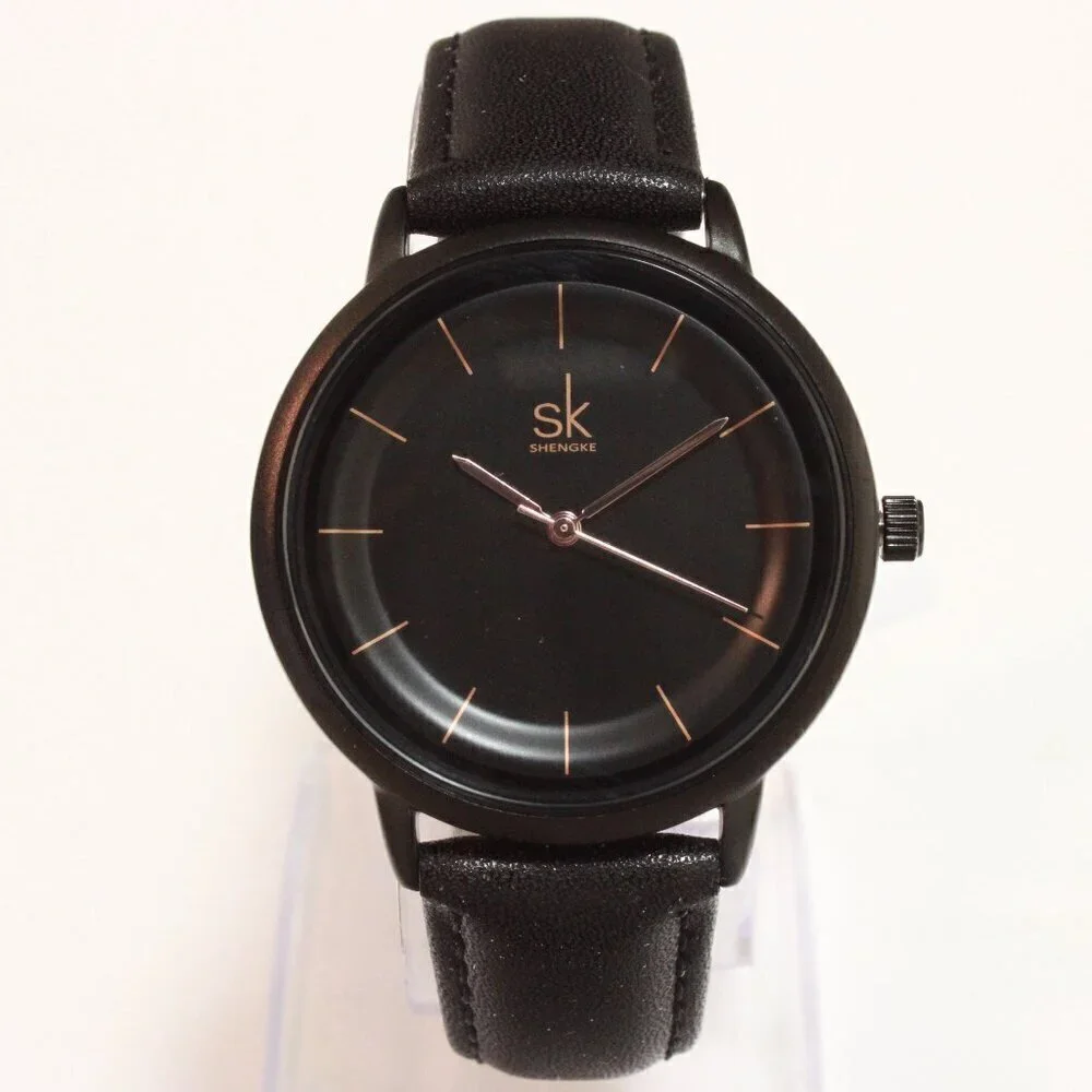 Ladies Dress Quartz Watch Black Dial Black Strap 38mm